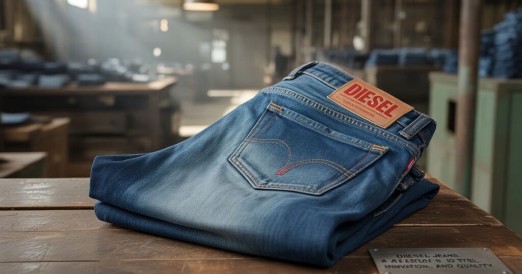 Diesel eco-friendly jeans collection made with sustainable denim and ethical production methods.