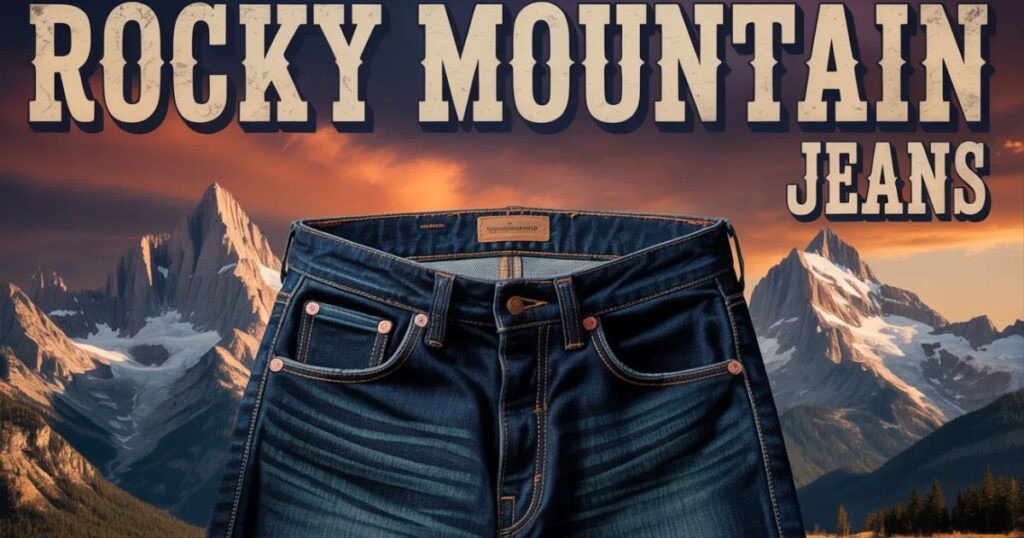 Close-up of Rocky Mountain Jeans fabric texture and stitching detail.