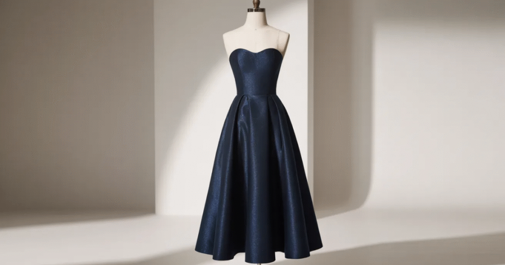 Bride wearing a white strapless dress with a flowing train