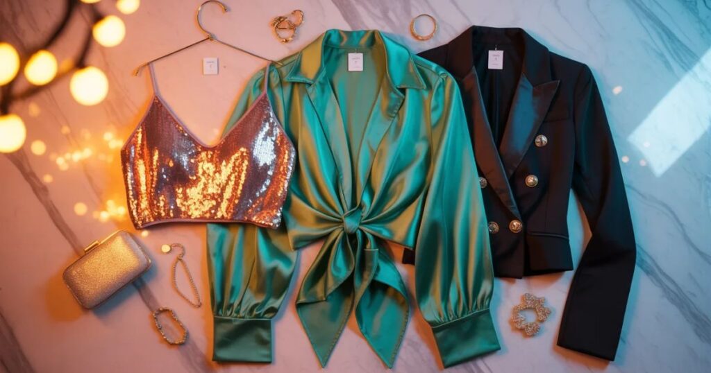 Ruched satin pink going out tops with tie-front detail