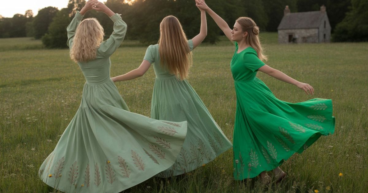 Woman wearing an elegant emerald Green Dresses in a garden setting.
