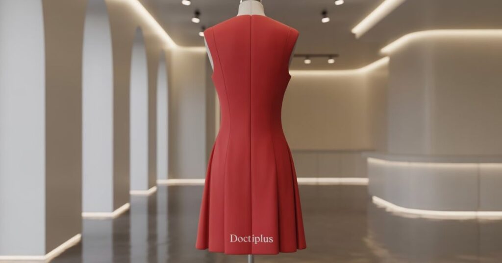 Model wearing DoctiPlus outfit in urban city background