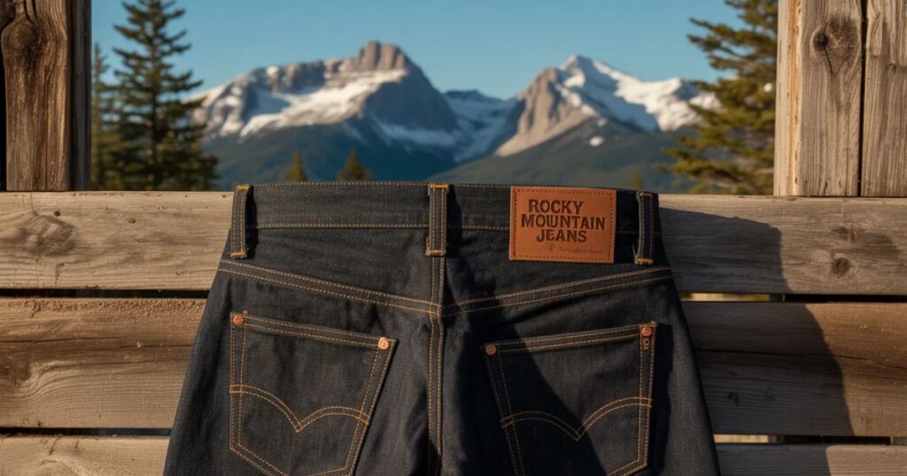 Back view of Rocky Mountain Jeans displaying signature stitching and leather patch.