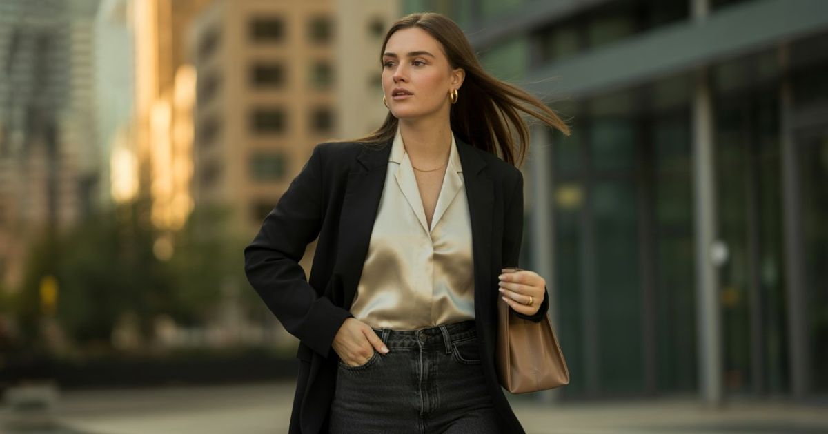 Casual Going Out Outfits with high-waisted jeans and a sparkly crop top.