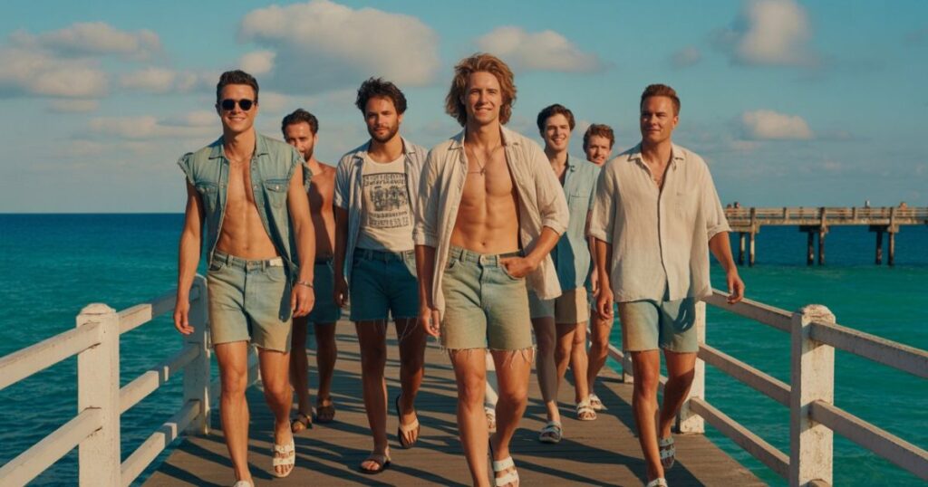 Jorts Men wearing tailored denim jorts with a blazer and loafers.