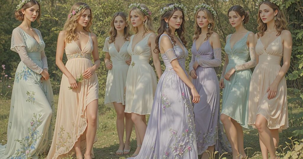 A woman in a tailored beige Modest Dresses with long sleeves and a midi hemline, posing in an office setting.
