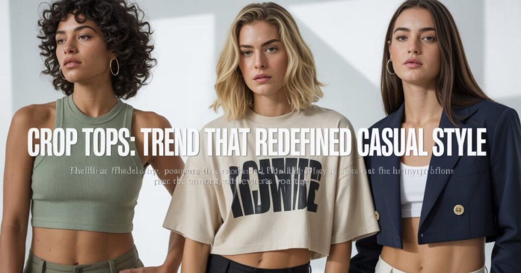 Woman wearing a white casual summer crop top with high-waisted jeans.