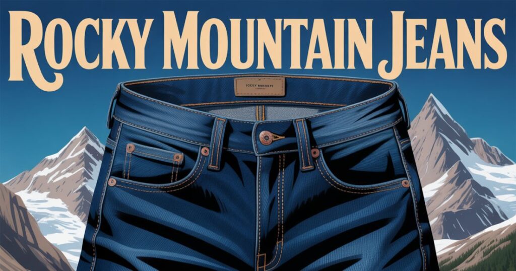 Rocky Mountain Jeans worn by a model standing on a mountain trail.