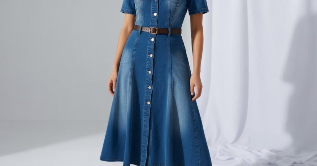 Denim Dress Clothes displayed on a mannequin with a minimal background.