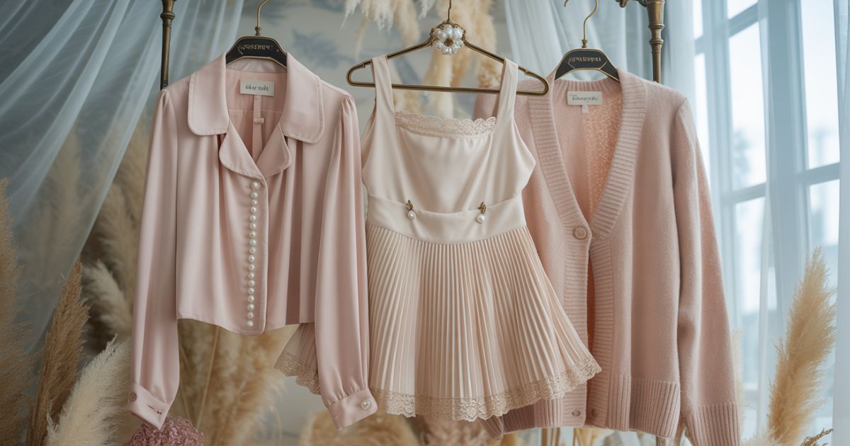 Baby pink tulle skirt with layered ruffles styled in a soft, dreamy coquette look.