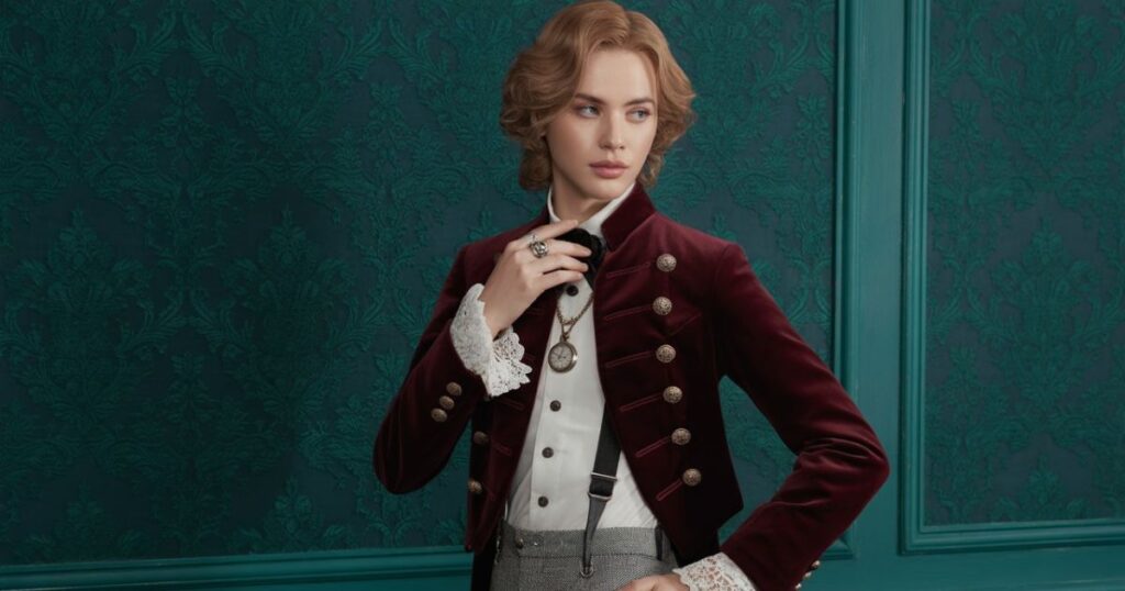 Ouji Fashion street style with a black jacket, beret, and layered monochrome accessories