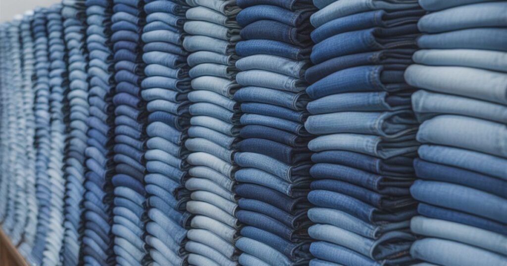 Stacked jeans worn with a casual t-shirt and jacket, displaying the full stacked look.Stacked jeans worn with a casual t-shirt and jacket, displaying the full stacked look.