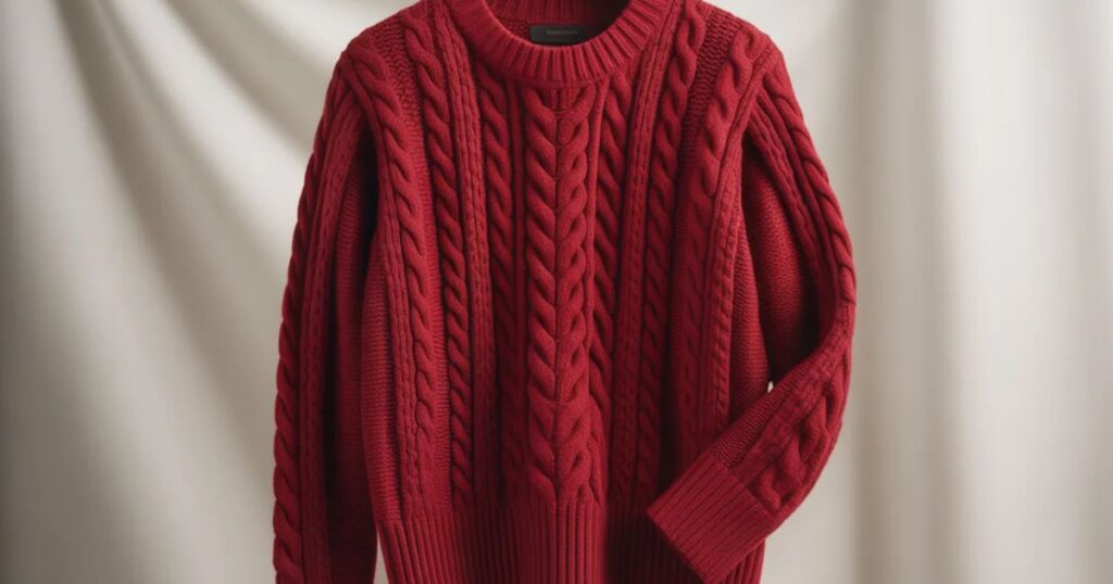 Woman Style a Red Sweater with jeans and white sneakers for a casual outfit.