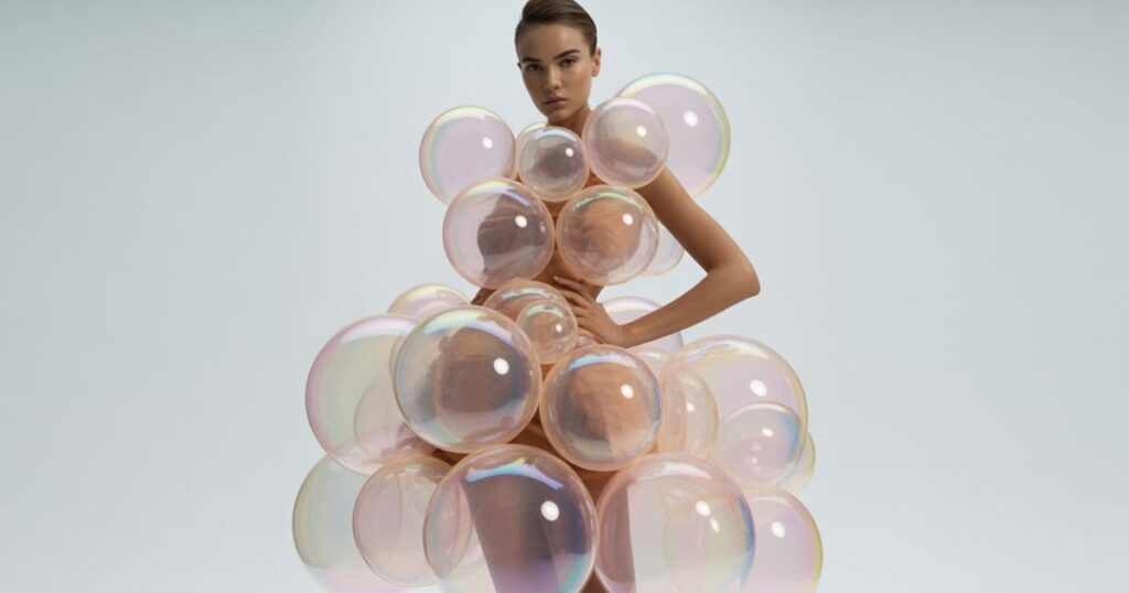 Metallic Silver Bubble Dress on Runway