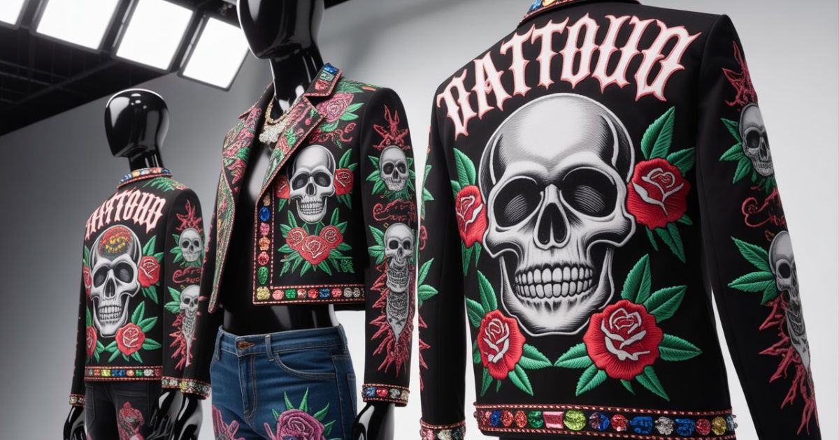 Colorful Whats Ed Hardy tattoo-style graphic featuring a tiger head with bold outlines and vintage tattoo shading.