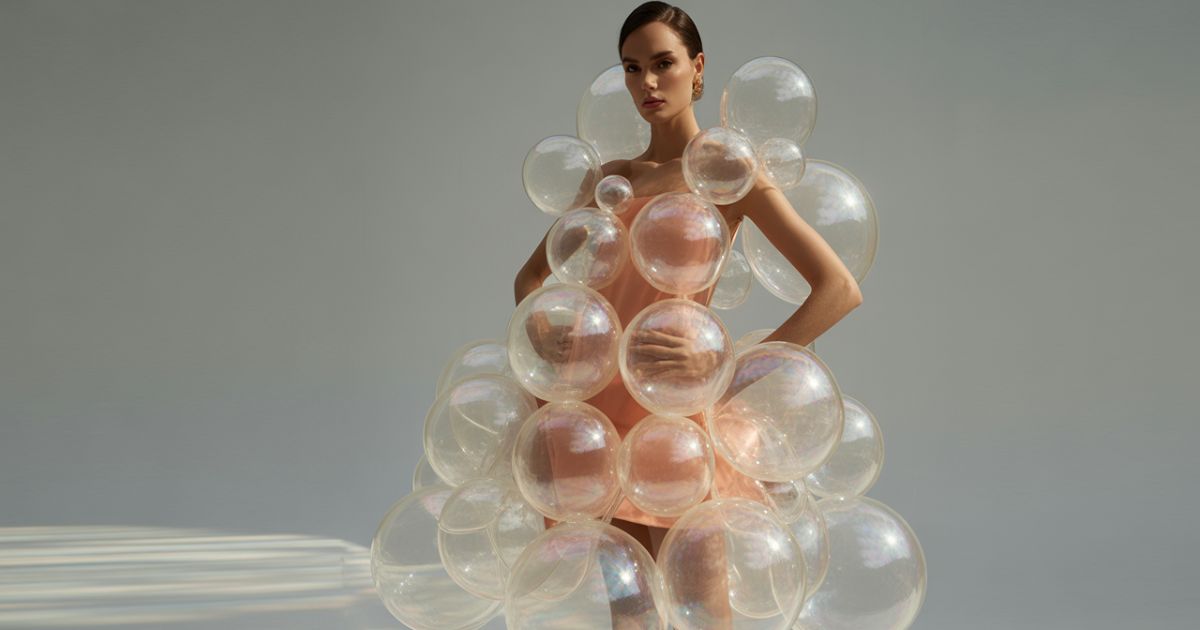 Pastel Fashion Bubble Dress in Studio Lighting