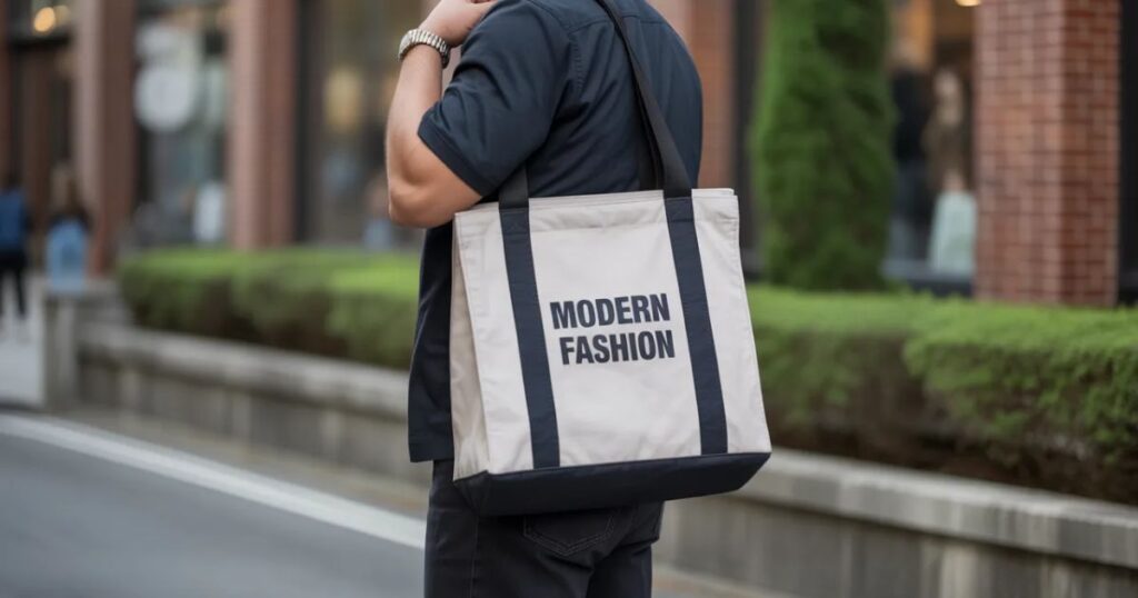 Carrier bag in use, held by hand or worn