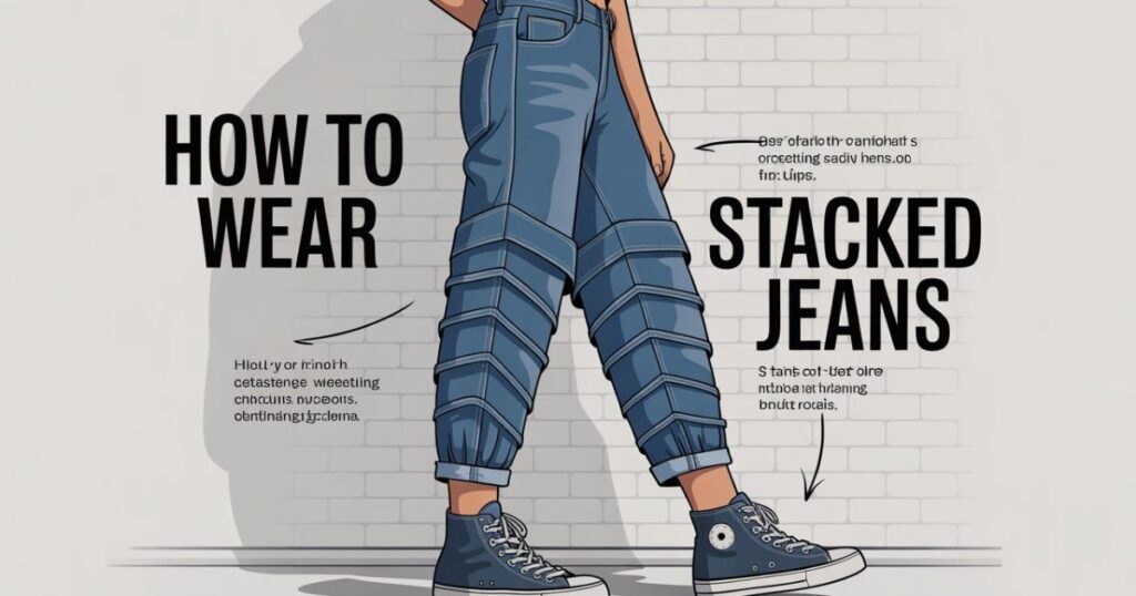 A person styling stacked jeans with a layered hoodie and oversized jacket, highlighting How to Wear Stacked Jeans in a winter outfit.