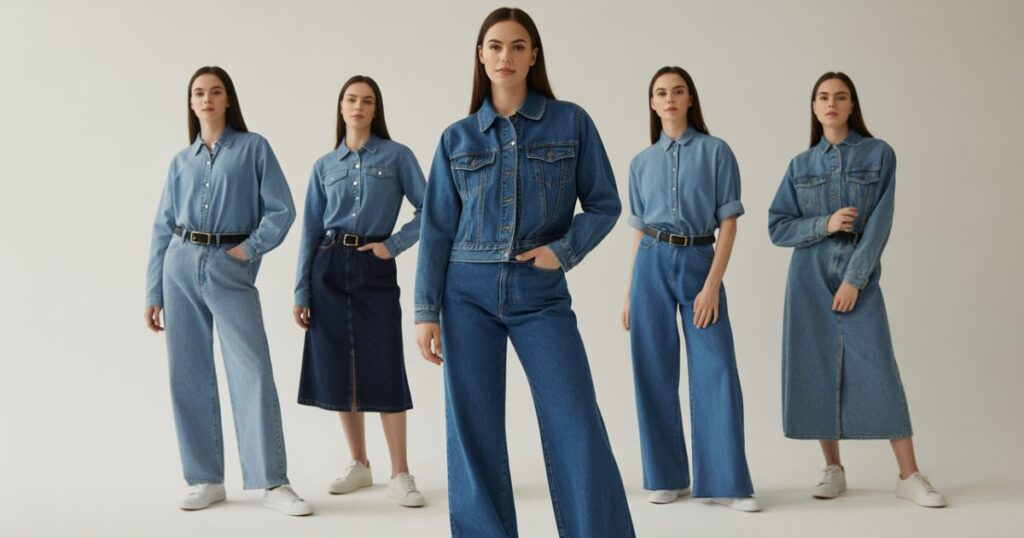 Denim Sets showcasing a relaxed fit denim shirt and matching pants