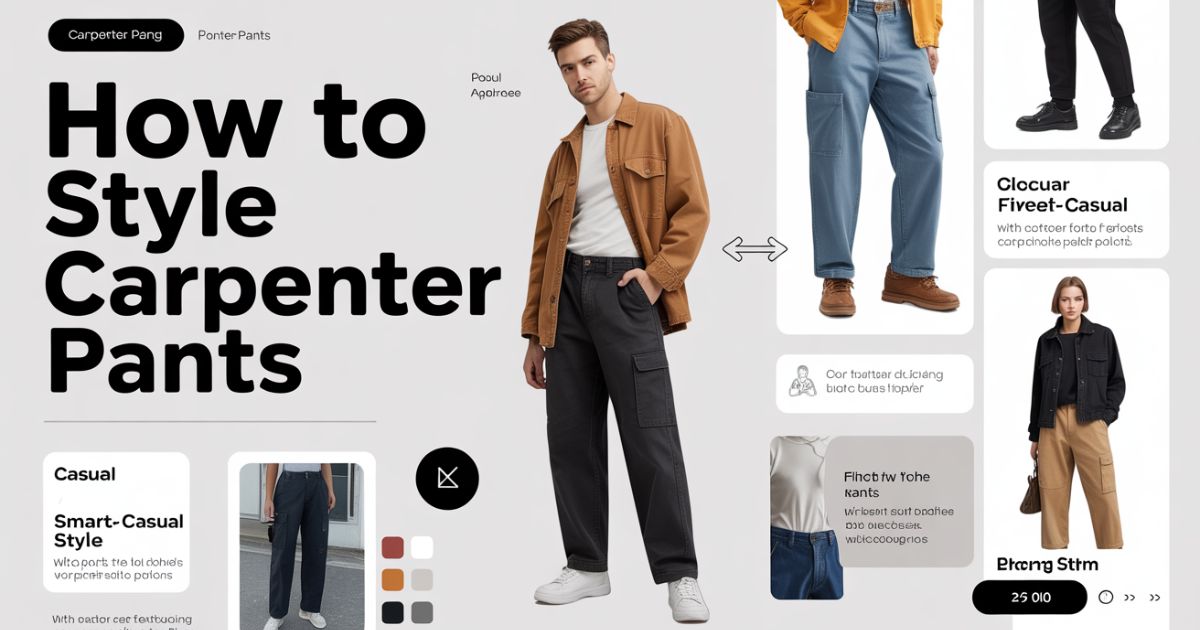 Workwear-inspired styling of How to Style Carpenter Pants with a utility jacket and boots.
