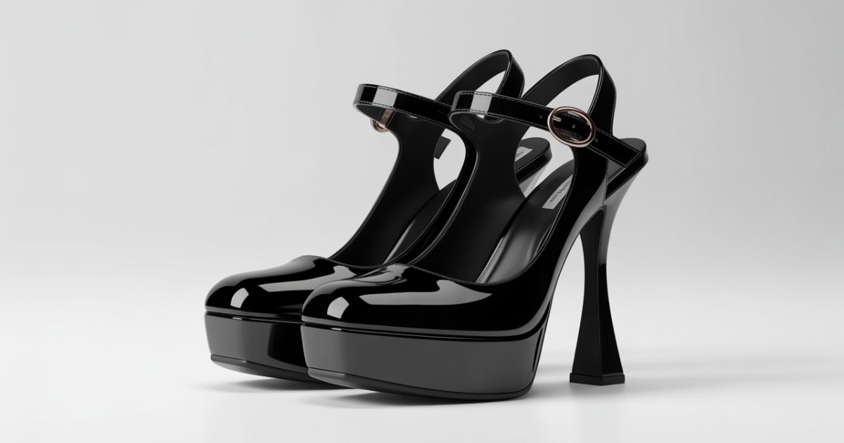 Black Platform Heels with chunky sole and sleek high heel design