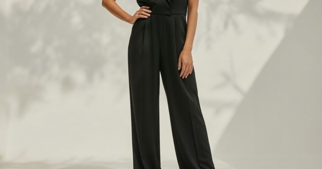 Casual Dress Black Jumpsuit paired with white sneakers and minimal accessories for a relaxed daytime outfit.