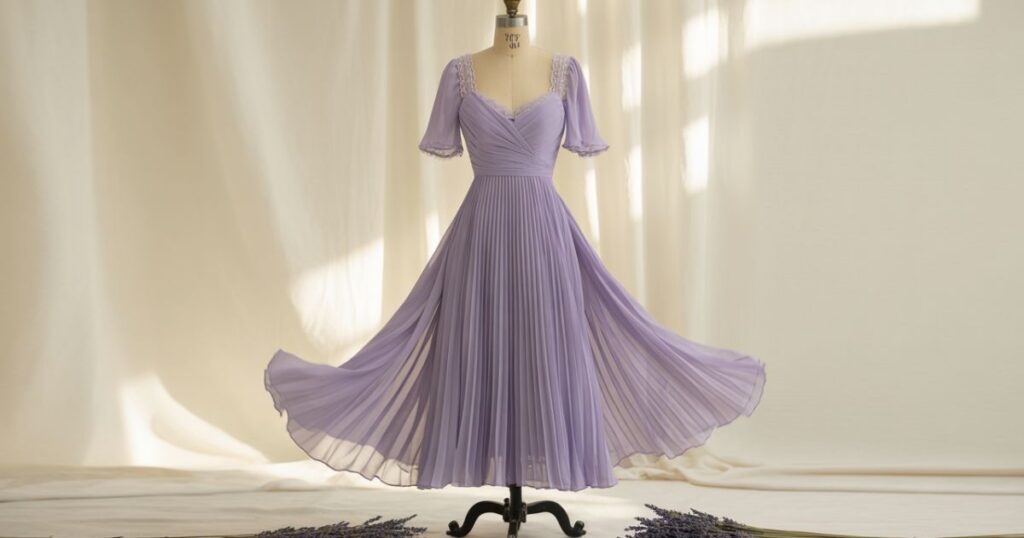 Lavender Dress showcasing detailed stitching and pastel color