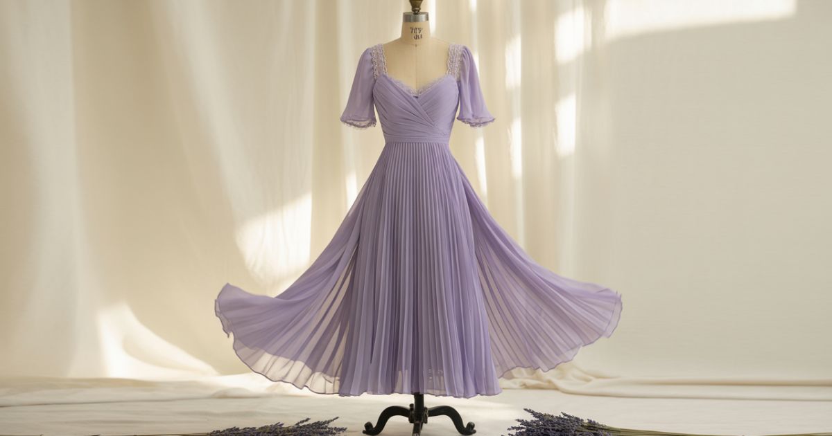 Lavender Dress showcasing detailed stitching and pastel color