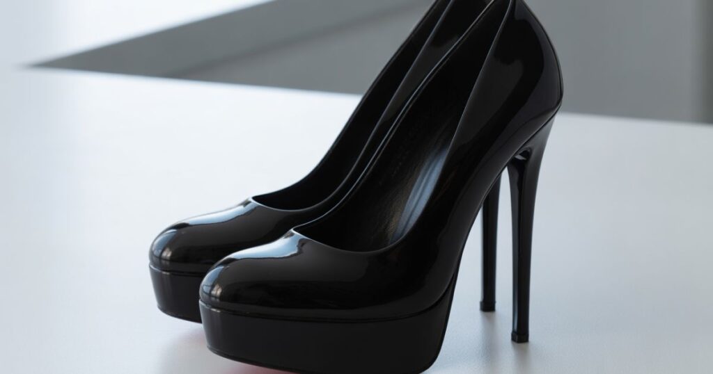 Black Platform Heels front view with smooth finish and modern style