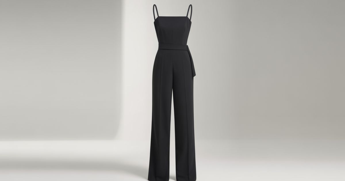 Sleeveless Dress Black Jumpsuit worn with a trendy leather jacket for an edgy streetwear look.