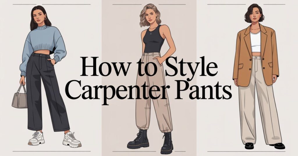 Casual outfit styling Carpenter Pants with a basic white T-shirt and sneakers. How to Style Carpenter Pants with a basic white T-shirt and sneakers.