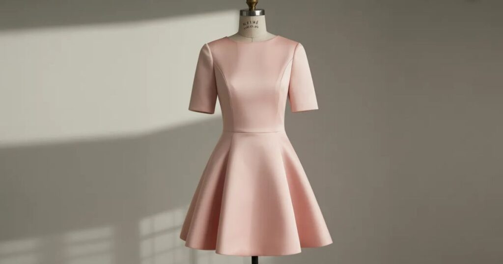 Pink mini dress with fitted silhouette and sleeveless design