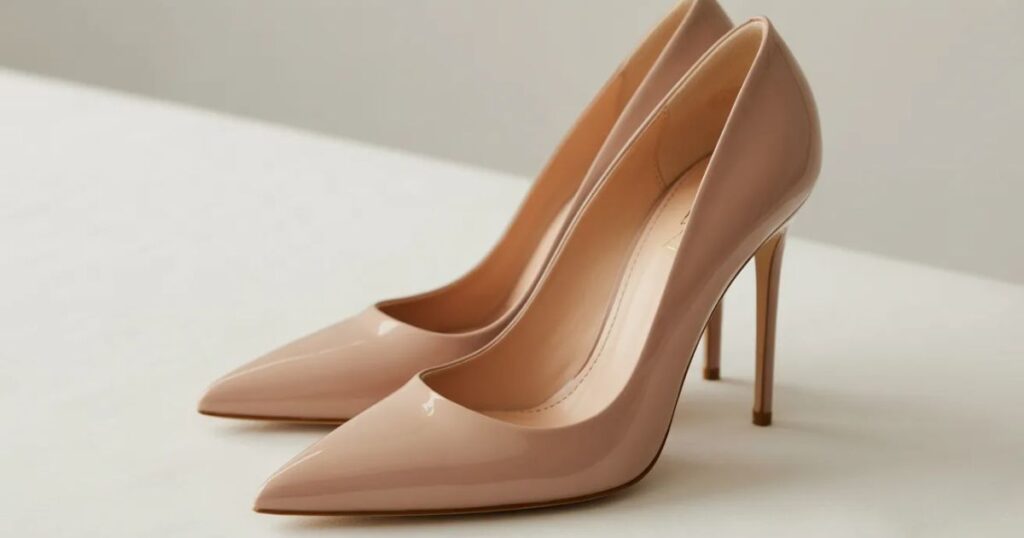 Stylish nude heels with stiletto heel displayed in a minimal studio setting